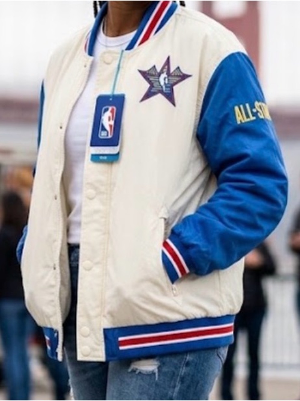 Terez Blue & Cream Varsity Bomber Jacket